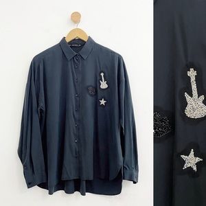 Zara Basic Women’s Guitar Lips Embellished Button Down Shirts